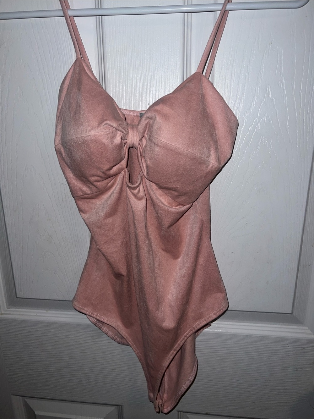 Charlotte Russe Blush Pink Knot Front Velvet Bodysuit